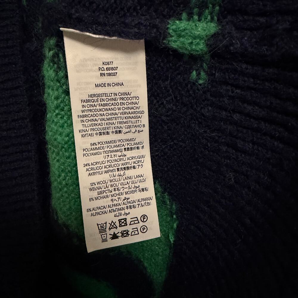 Boden Fluffy Diagonal Stripe Jumper Navy Green Knit Crewneck Sweater Size Large - Picture 6 of 7